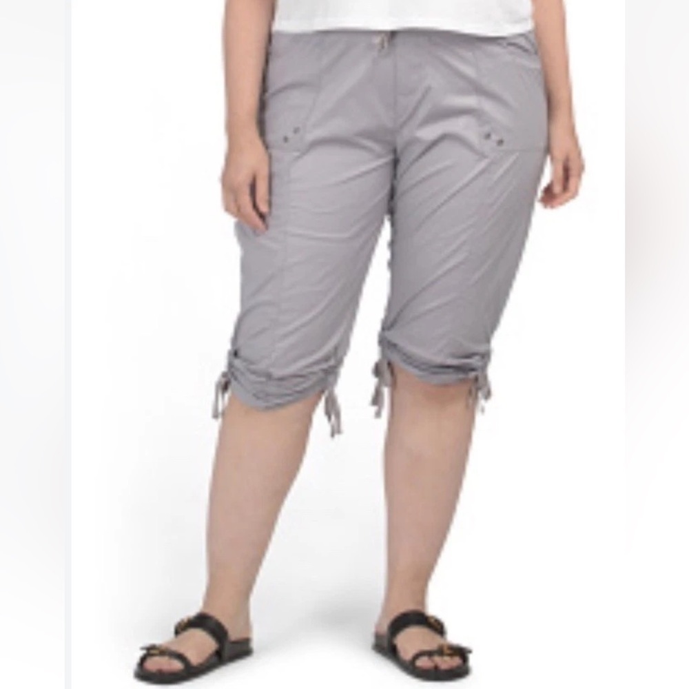 DASH‎ Gray Stretch Poplin Emma Utility Capri Pants Womens Size 2X (1440)